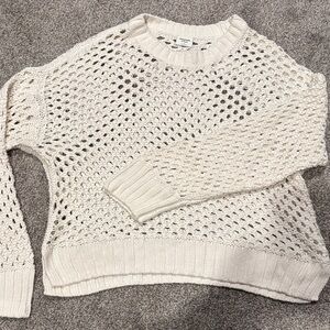 Abercrombie & Fitch Open-Knit Crewneck Sweater in Cream